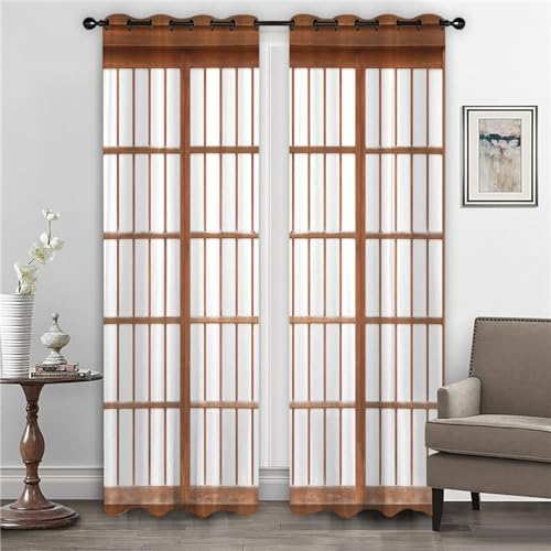 GELOUT Vorhang Blickdicht 3D Curtain Scheunentür Aus Holz 230cm lang 234cm Breite Wohnzimmer Gardinen Lichtundurchlässig Fenstervorhang Schlafzimmer von GELOUT