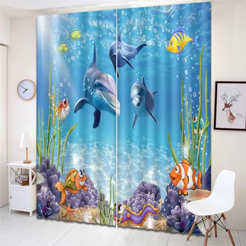 GELOUT Vorhang Blickdicht Mit Ösen 3D Curtain Aquatisches Karibisches Unterwassermeer 214cm lang 264cm Breite Verdunkelungsvorhang 2Er Set Gardine Polyester Für Schlafzimmer Wohnzimmer Dekoration von GELOUT