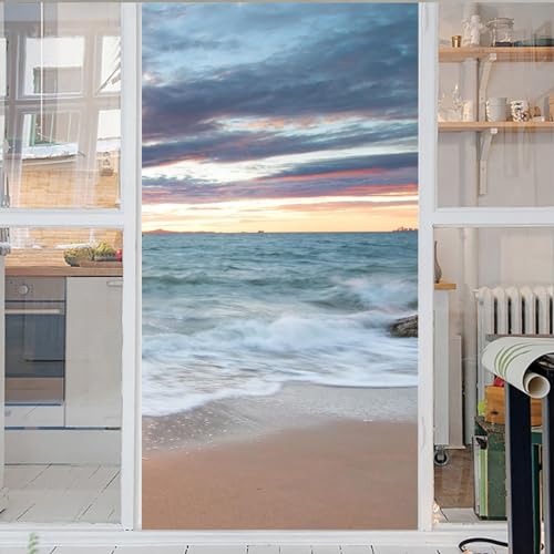 Meer Fensterfolie 3D Fensterfolie Selbsthaftend Motiv Strand Fensterfolie Sonnenschutz Hitzeschutz Selbsthaftend Fensterfolie Selbsthaftend Bad Fensterfolie Selbsthaftend 43x120cm von GELOUT