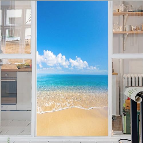 Meer Fensterfolie 3D Fensterfolie Selbsthaftend Motiv Strand Fensterfolie Sonnenschutz Hitzeschutz Selbsthaftend Fensterfolie Selbsthaftend Bad Fensterfolie Selbsthaftend 43x120cm von GELOUT