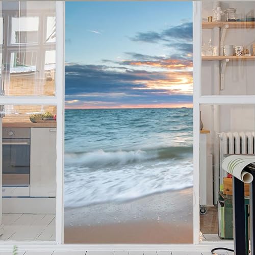 Meer Fensterfolie 3D Fensterfolie Selbsthaftend Motiv Strand Fensterfolie Sonnenschutz Hitzeschutz Selbsthaftend Fensterfolie Selbsthaftend Bad Fensterfolie Selbsthaftend 50x200cm von GELOUT