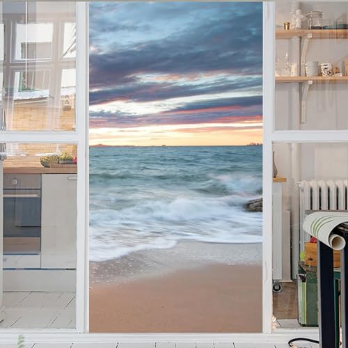 Meer Fensterfolie Selbsthaftend Strand 3D Fensterfolie Selbsthaftend Glasaufkleber Statisch Selbsthaftend Ohne Kleber Uv Schutz Fensterfolie Milchglas 50x100cm von GELOUT