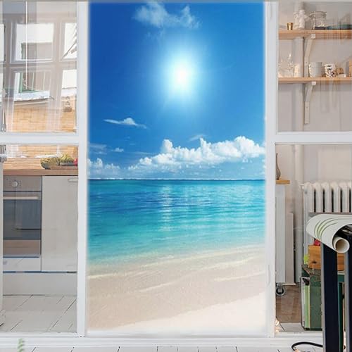 PVC Blaues Meer Fensterfolie Reflektierende Fenstertönung Anti-Uv Privatsphäre Fensterfolie Nicht Klebend Entfernbar Fensteraufkleber Für Fensterglas Dekorationen 50x120cm von GELOUT