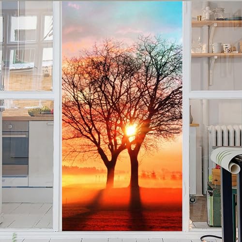 Sonnenuntergang PVC Baum Fensterfolie Reflektierende Fenstertönung Anti-Uv Privatsphäre Fensterfolie Nicht Klebend Entfernbar Fensteraufkleber Für Fensterglas Dekorationen 43x120cm von GELOUT