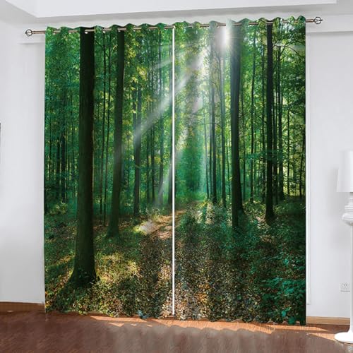 Vorhiange Blickdicht Mit Motiv Fuir Das Schlafzimmer Grüner Wald 183cm lang 116cm Breite 3D Gedruckt Gardinen Mit Osen 3D Muster Wohnzimmer Schlafzimmer von GELOUT