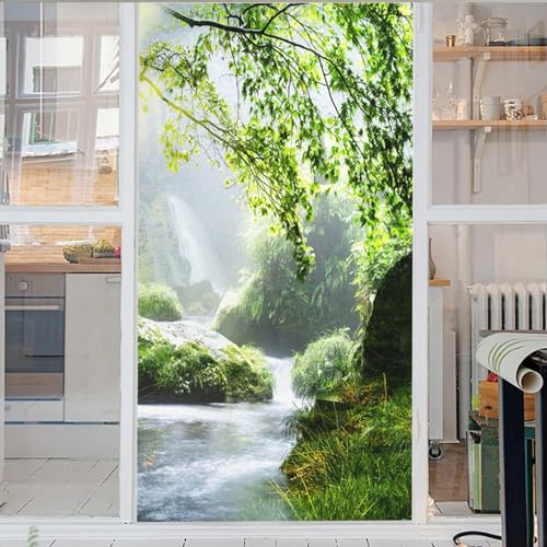 Wasserfall Dekorfolie Baum Fensterfolie Sichtschuzfolie Milchglasfolie Kreise Statisch Haftend Privatsphäre Fensteraufkleber 50x200cm von GELOUT