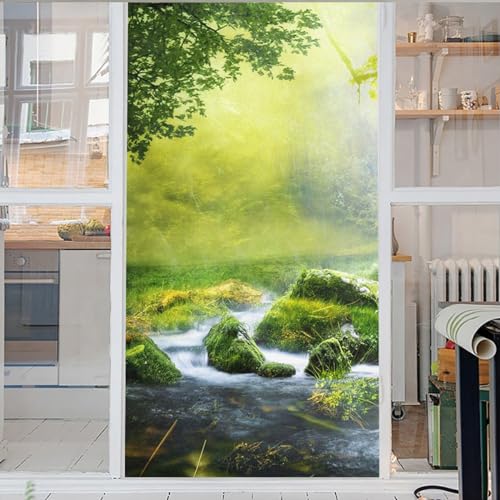 Wasserfall Fensterfolie Selbsthaftend Blickdicht Baum Sichtschutzfolie Fensterfolie Anti-Uv Dekorfolie Statisch Fensteraufkleber Für Wohnzimmer Küche Büro 45x200cm von GELOUT