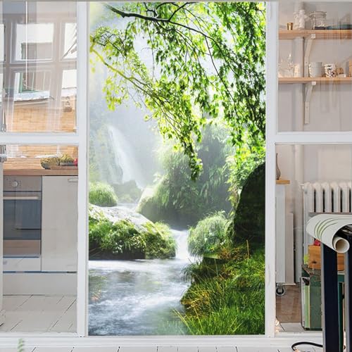 Wasserfall PVC Baum Fensterfolie Reflektierende Fenstertönung Anti-Uv Privatsphäre Fensterfolie Nicht Klebend Entfernbar Fensteraufkleber Für Fensterglas Dekorationen 50x100cm von GELOUT