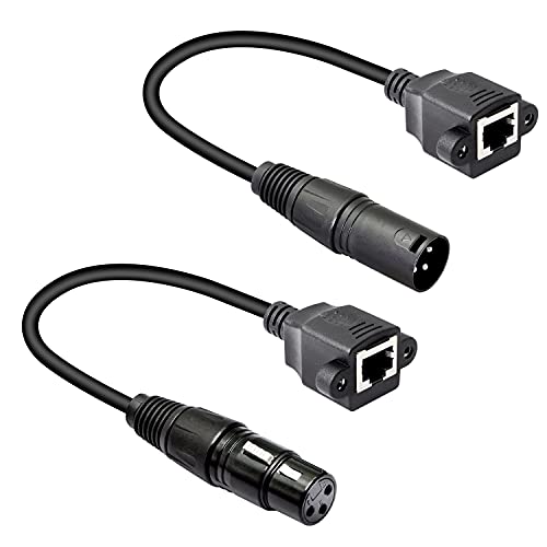 GELRHONR 1 Paar XLR 3pin auf RJ45 Buchse Adapterkabel, XLR Stecker auf RJ45 Netzwerkanschluss Verlängerungskabel Verwenden Sie Cat5 Ethernet für DMX-CON Controller Serie-1.1Ft von GELRHONR