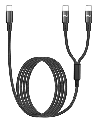 GELRHONR 100W USB C Multi Kabel, Nylon 2 in 1 USB C zu C Schnellladekabel, Dual Typ C Ladekabel mit Pad, Laptop, Tablet und mehr-4FT Splitterkabel von GELRHONR