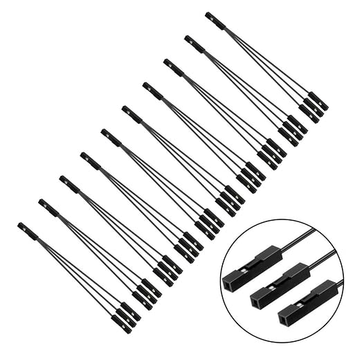 GELRHONR 10Pcs Dupont Jumper Kabel, 1 Pins Single Female auf 3P Female Jumper Wire Kabel für PC Breadboard,Leuchtdiode Computergehäuse Schalter Power Reset-Tasten (Schwarz) von GELRHONR