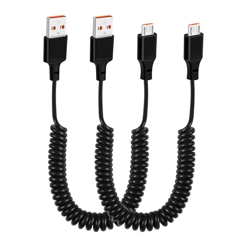 GELRHONR 2Pack Micro USB Spiralkabel, USB A auf Micro USB Datenkabel Ladekabel Support Data Transfer, Coiled Spring Spiral Cord für Smartphone Tablet und Autoladegerät (Max 1,5M / 4,9Ft) von GELRHONR