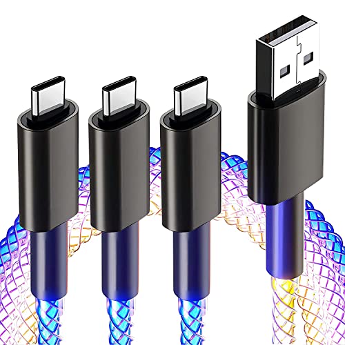 GELRHONR 3,3ft 66W Led Light Up Glowing USB C Splitter Kabel, 3 in 1 Aluminium Shell Schnellladekabel RGB Gradual USB A zu 3 x Typ-C Kabel für Smartphones und alle Typ-C-Geräte (bunt) von GELRHONR