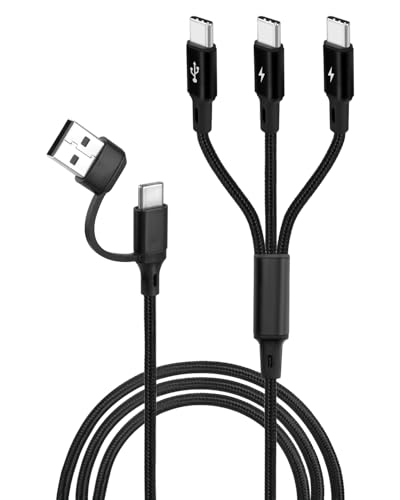 GELRHONR 3 in 2 USB C Multi-Ladekabel, 1,2M / 4FT USB C Splitter Kabel, mit 3 Typ C in USB A/C Multi Connectors Kompatibel, mit Handy Tablets und Laptops von GELRHONR