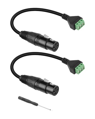 GELRHONR 30CM 3-Polige Xlr Anschlüsse,XLR Buchse auf 3 Pin Terminal Lötfreies Konverterkabel mit Schraubendreher, DMX für DIY Mikrofon, Lautsprecher, Live-Aufnahme und Performance (2PCS) von GELRHONR