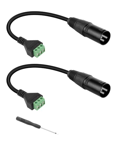 GELRHONR 30CM 3-polige XLR-Anschlüsse Kable,3Pin XLR Stecker auf 3 Pin Terminal Lötfreies Konverterkabel mit Schraubendreher, für Studiomikrofon, Lautsprecher, Live-Aufnahme,DMX (2Pack) von GELRHONR