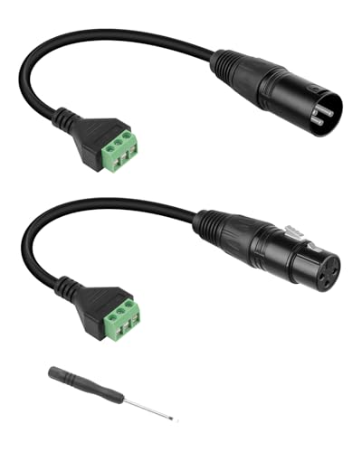 GELRHONR 30CM 3-Polige XLR-Anschlüsse Kable,XLR auf 3 Pin Terminal Lötfreies Konverterkabel mit Schraubendreher, DMX für DIY Mikrofon, Lautsprecher, Live-Aufnahme und Performance(Male +Female) von GELRHONR