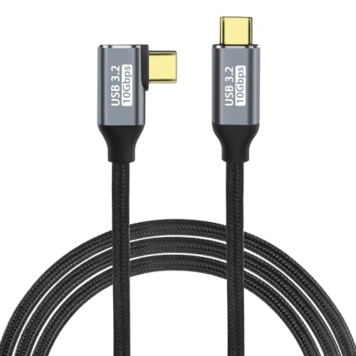 GELRHONR 90 Grad Winkelstück USB C zu USB C Kabel, 10Gbps USB3,2 Gen2 Typ C 100W Nylon geflochtenes 4K@60Hz Videokabel rechtwinklig, für Laptop, Tablet, Smartphone (2M/6.4Ft) von GELRHONR