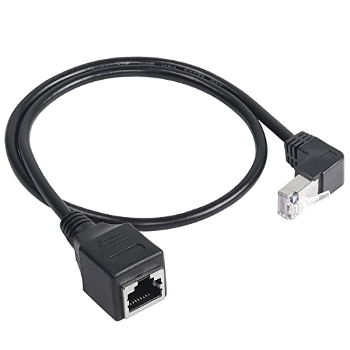 GELRHONR Cat 5 Ethernet-Verlängerungskabel, 90 Grad abgewinkelter RJ45-Stecker auf Buchse, Netzwerk-Patchkabel, kompatibel mit Cat5 Cat5e für Ethernet, LAN, Netzwerk, Schwarz, 50 cm (unten) von GELRHONR