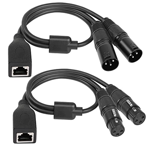 GELRHONR Dual 3 Pin XLR Stecker auf RJ45 Buchse, Adapterkabel, RJ45 Buchse auf Dual DMX 3 Pin XLR Buchse, Verlängerungskabel mit Cat5 Ethernet für DMX-CON Controller-Serie, Schwarz /1.7Ft von GELRHONR