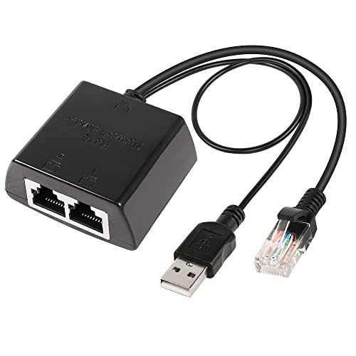 GELRHONR Ethernet Splitter 1 auf 2,RJ45 Netzwerk Splitter Adapter (2 Geräte gleichzeitig vernetzen) mit USB Stromkabel,1Stecker auf 2 Buchsen RJ45 Extender Konverter Kompatibel mit Cat5, Cat5e von GELRHONR