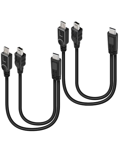 GELRHONR Kurzes USB C Multi Splitter Ladekabel 5V, 2 in 1 USB C Stecker zu Micro & Mini Stecker Ladekabel mit Handys Tablets und mehr 30cm / 1Ft (2Pack) & Nur Aufladen von GELRHONR