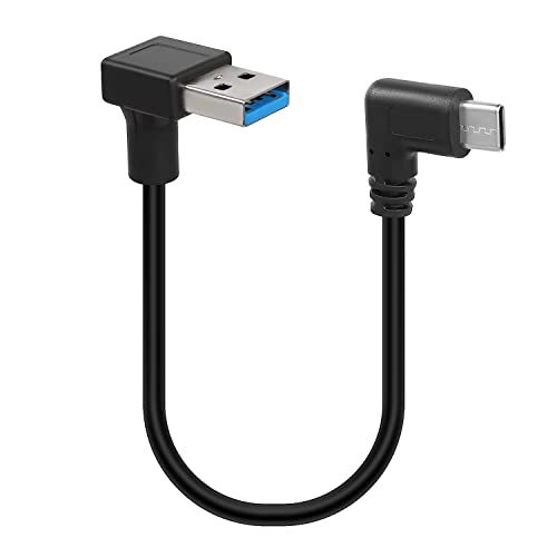 GELRHONR Kurzes USB Typ C Kabel 25CM, Down Angle USB A zu USB C Kabel, 90 Grad USB C 3,0 A Stecker zu Stecker Ladekabel 18W Schnellladung 5Gbps Datenübertragung -Schwarz von GELRHONR