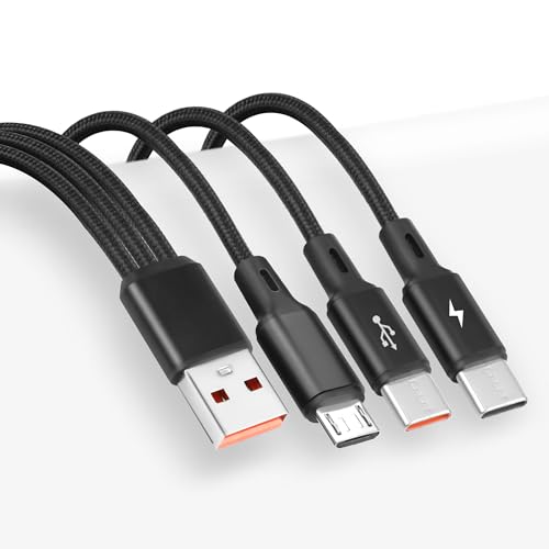GELRHONR Multi USB C Splitter Kabel, USB A zu Dual Typ-C + Micro USB Ladekabel, Nylon geflochtenes 3 in 1 USB C Kabel, 5A Schnellladung, Kompatibel mit Mobile/Android und mehr (0.2M/0.65Ft) von GELRHONR