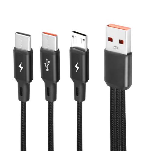 GELRHONR Multi USB C Splitter Kabel, USB A zu Dual Typ-C + Micro USB Stecker Ladekabel, Nylon geflochtenes 3 in 1 USB C Kabel, 5A Schnellladung, Kompatibel mit Mobile/Android und mehr (1.2M/3.9Ft) von GELRHONR