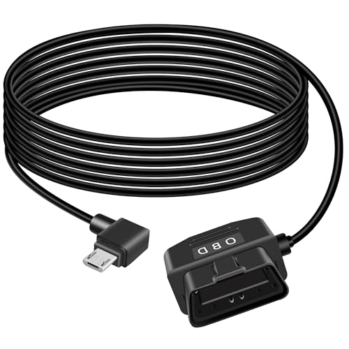 GELRHONR OBD Stromkabel für Dashcam, OBD2 auf Angle MICRO USB mit Schaltertaste, 24 Stunden Überwachung/ACC-Modus, 12-24 V bis 5 V 23 A, für Dashcam, GPS oder Radar-3.5M/11.5Ft von GELRHONR