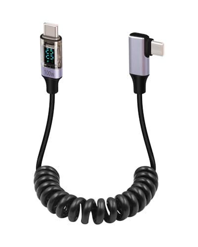 GELRHONR Spiral USB C auf USB C Kabel mit LED-Anzeige, Right Angle PD 100W Schnelllade-USBC-Ladekabel für Telefone,Tablets, Powerbank und mehr von GELRHONR