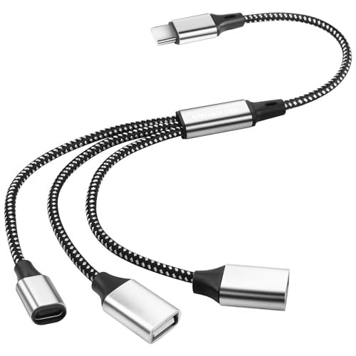 GELRHONR USB C auf 3 USB Female Splitter Kabel, USB C OTG Charge Adapter Kabel mit USB C Female und USB A Female Extender Hub für Drucker/USB Tastatur/Flash Drive/Laptop/LED-0,3M (1 to 3) von GELRHONR