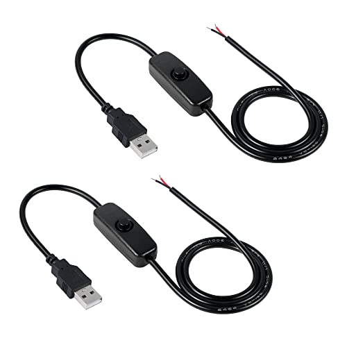 GELRHONR USB-Kabel mit Schalter ON/OFF Power Pigtail Kabeldraht (1M/39 Zoll),Kompatibel für Fahrrekorder,USB-Lüfter,LED-Streifen,LED-Schreibtischlampe-2PCS von GELRHONR