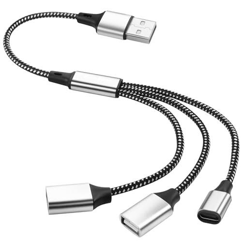 GELRHONR USB Splitter Y Kabel, USB A Stecker auf 3 Buchsen Verlängerungskabel mit USB C Buchse und USB A Buchse Extender Hub für Drucker/USB Tastatur/Flash Drive/Laptop/LED-0,3M (1 to 3) von GELRHONR