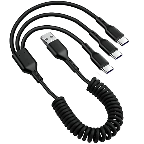 GELRHONR USB C Spiralkabel, 5A 3 in 1 USB C Splitter,Typ C Spiralkabel Dehnbare zu 6.5Ft, kompatibel mit Handys Tablets Android und mehr Typ-C Geräte-Schwarz von GELRHONR