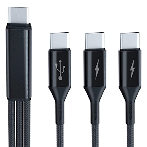 USB C Splitter 1 zu 3, GELRHONR USB-C-Stecker auf 3 Typ-C-Stecker, Ladekabel Nylon-geflochtenes, 5 A Schnellladung, kompatibel mit Handys, Tablets und Typ-C-Gerät (0,2 m), Schwarz von GELRHONR
