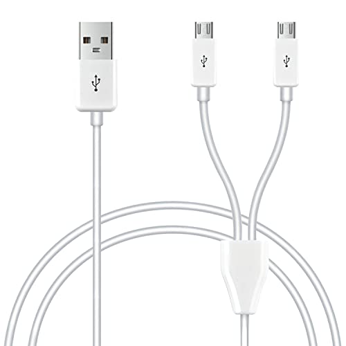 GELRHONR USB auf Micro USB Splitter Cable,2 in 1 Micro USB cable,USB 2.0 A Male to 2 Micro USB Male 1 to 2 Sync Charging Cable Adapter Cord-1M, Weiß, 2 Micro-USB, 1 m von GELRHONR