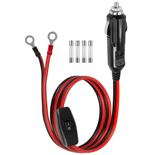 GELRHONR Zigarettenanzünder Stecker auf O-Ring Terminal Kabel, 12V 24V KFZ Wechselrichter Kabel, Zigarettenanzünder auf Ösenklemmen führt mit ON/Off-Schalter, 15A Sicherung (0.6M/2Ft) von GELRHONR