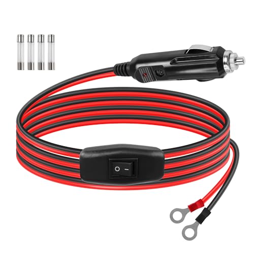 GELRHONR Zigarettenanzünder Stecker auf O-Ring Terminal Kabel, 12V 24V KFZ Wechselrichter Kabel, Zigarettenanzünder auf Ösenklemmen führt mit ON/Off-Schalter, 15A Sicherung (1M/3.2Ft) von GELRHONR