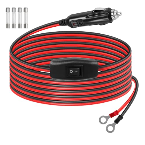 GELRHONR Zigarettenanzünder Stecker auf O-Ring Terminal Kabel, 12V 24V KFZ Wechselrichter Kabel, Zigarettenanzünder auf Ösenklemmen führt mit ON/Off-Schalter, 15A Sicherung (2M/6.5Ft) von GELRHONR