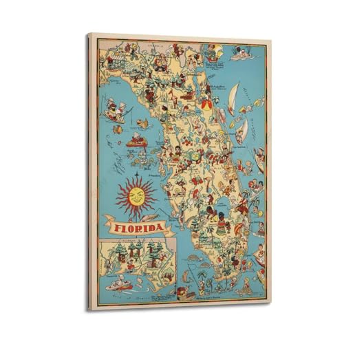 GELS Amerika Retro Karte Poster 1930 Florida State Dekorative Malerei Leinwand Kunst Bild 60 x 90 cm GELS Amerika Retro Karte Poster 1930 Florida State Dekorative Malerei Leinwand Kunst Bild 60 x 90 cm von GELS