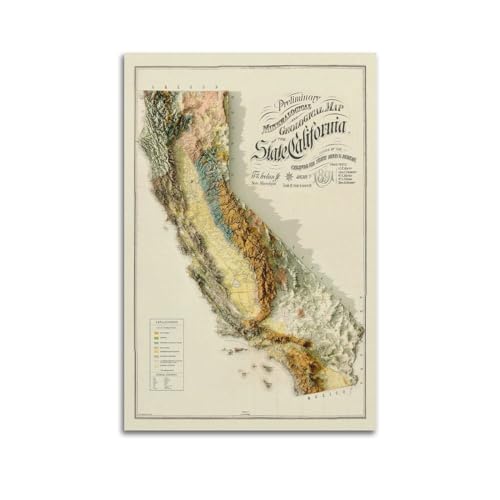 GELS Usa California Karte Vintage Relief Karte Poster Dekorative Malerei Leinwand Kunst Bild 40 x 60 cm GELS Usa California Karte Vintage Relief Karte Poster Dekorative Malerei Leinwand Kunst Bild 40 x 60 cm von GELS
