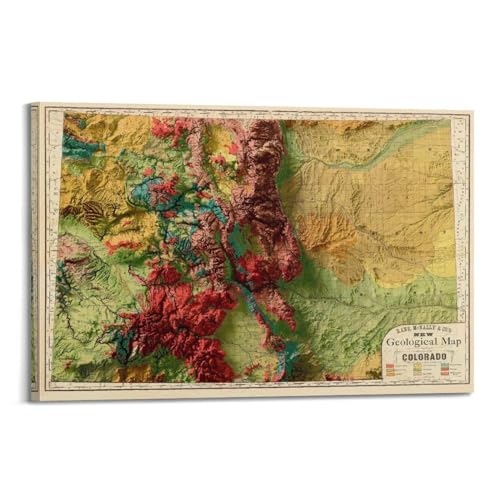 GELS Vintage Relief Karte Poster Colorado Karte Dekorative Malerei Leinwand Kunst Bild 20 x 30 cm von GELS