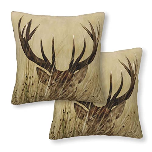 Dekorativer Kissenbezug, Hirsch im Gras, 5er-Set, 45,7 x 45,7 cm, quadratische Kissenbezüge mit Reißverschluss für Couch, Sofa, Bett, Wohnzimmer, Schlafzimmer von GELYIJIX