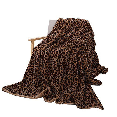 GELing Leopardenmuster Luxusdecke Plüsch warm super weich Decke,Flanell Shaggy Fleecedecke Groß gemütlich Tagesdecke Überwurfdecke Gelb Braun Leo 130 * 160cm von GELing