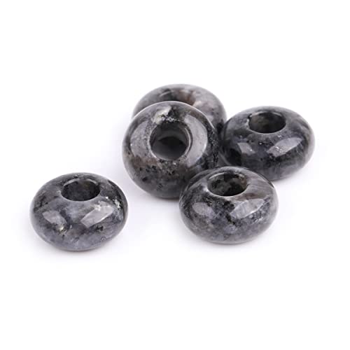 GEM-Inside 10 Stück schwarze Larvikit-Steine, 14 mm, großes Loch, Paracord-Endstück, Rondelle, Donuts, Abstandshalter für Schmuckherstellung, Energie, Chakra-Stein von GEM-INSIDE CREATE YOUR OWN FASHION
