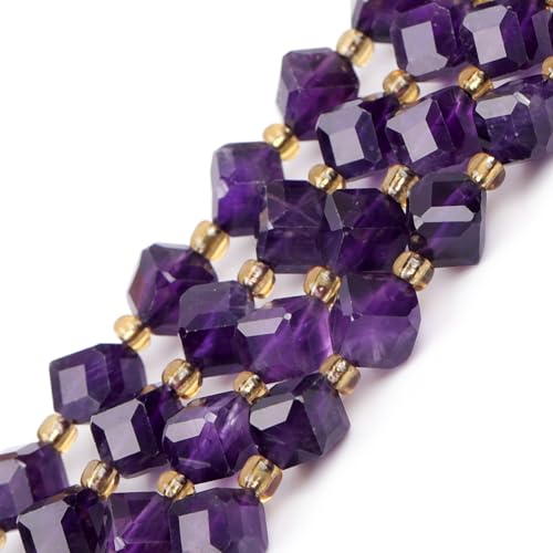 GEM-Inside 40 Stück facettierte, diagonale Würfel, quadratisch, 6 x 8 mm, natürlicher Amethyst-Quarz, Edelstein-Abstandshalter für Schmuckherstellung, 40 Stück von GEM-INSIDE CREATE YOUR OWN FASHION