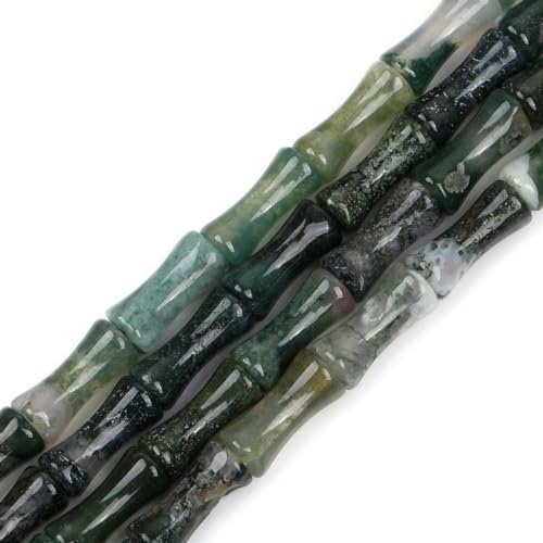 GEM-Inside 5 x 12 mm natürlicher grüner Moosachatstein Halbedelstein Pflanze Bambus Knochen Perlen für Schmuckherstellung Power Energie Chakra Steinperlen von GEM-INSIDE CREATE YOUR OWN FASHION
