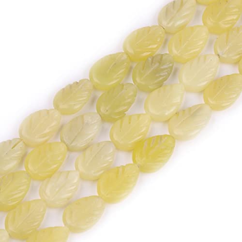 GEM-Inside 8 x 11 mm natürliche gelbe Nephrit Zitrone Jade doppelseitig geschnitzte Blattblätter Perlen Charms für Schmuckherstellung Power Energie Chakra Steinperlen von GEM-INSIDE CREATE YOUR OWN FASHION