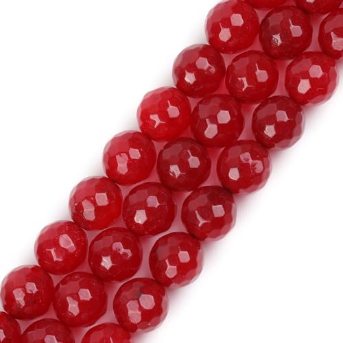 Gem-Inside 12 mm Rot Jade Natürlicher Edelstein facettiert runde Halbedelsteine Lose Perlen für Schmuckherstellung 38,1 cm Strang von GEM-INSIDE CREATE YOUR OWN FASHION